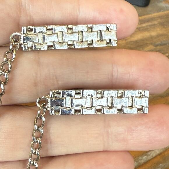 Vintage Sweater Clip Textured Brutalist Modernist Bar Design Silver Tone - Picture 4 of 5